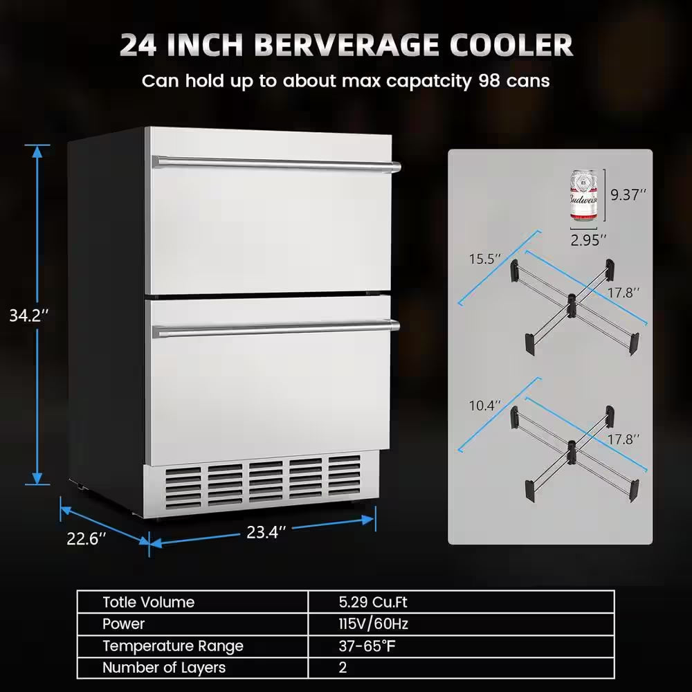 3.25 Cu. Ft. Built-In Outdoor Refrigerator in Stainless Steel Silver