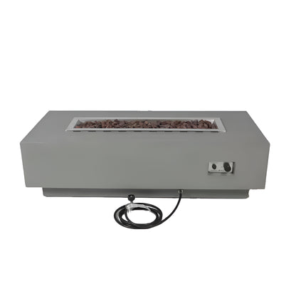 Granville Outdoor Fire Pit 60 In. X 27 In. Rectangular Concrete Propane Fire Table with Lava Rocks and Cover