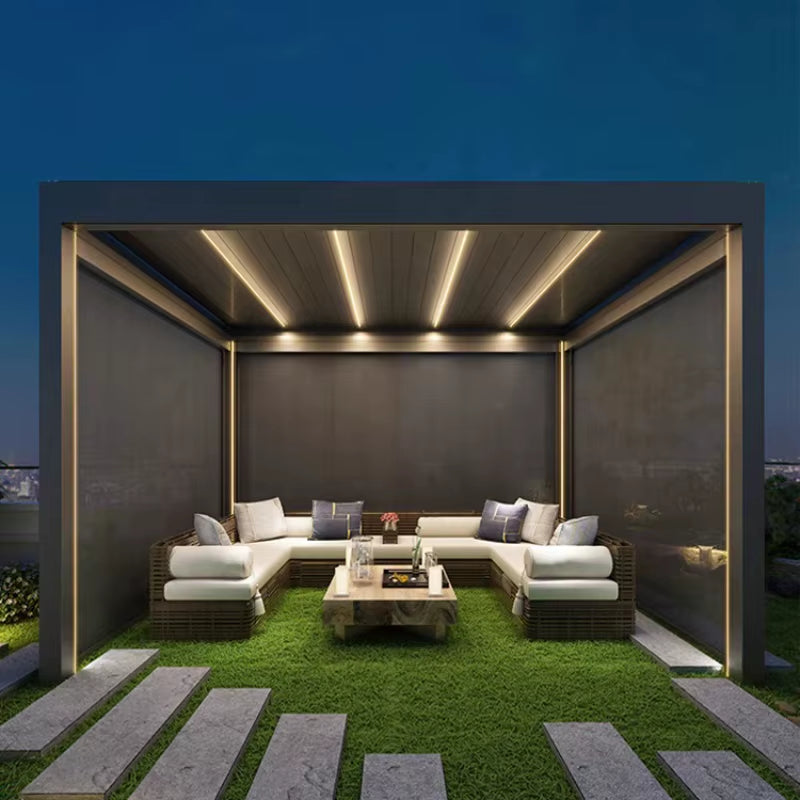 Aluminum Pergola, Rainproof, Electrically Adjustable Gazebo, Electric Louvered Awning, Outdoor Patio Sunshade.