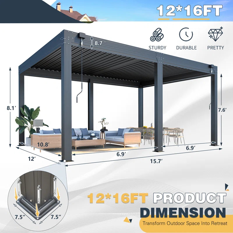 Aluminum Louvered Pergola, Outdoor Pergola with Adjustable Louvered Roof