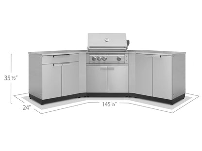 Newage Products Outdoor Kitchen 6 Piece Cabinet Set in Stainless Steel with Countertops