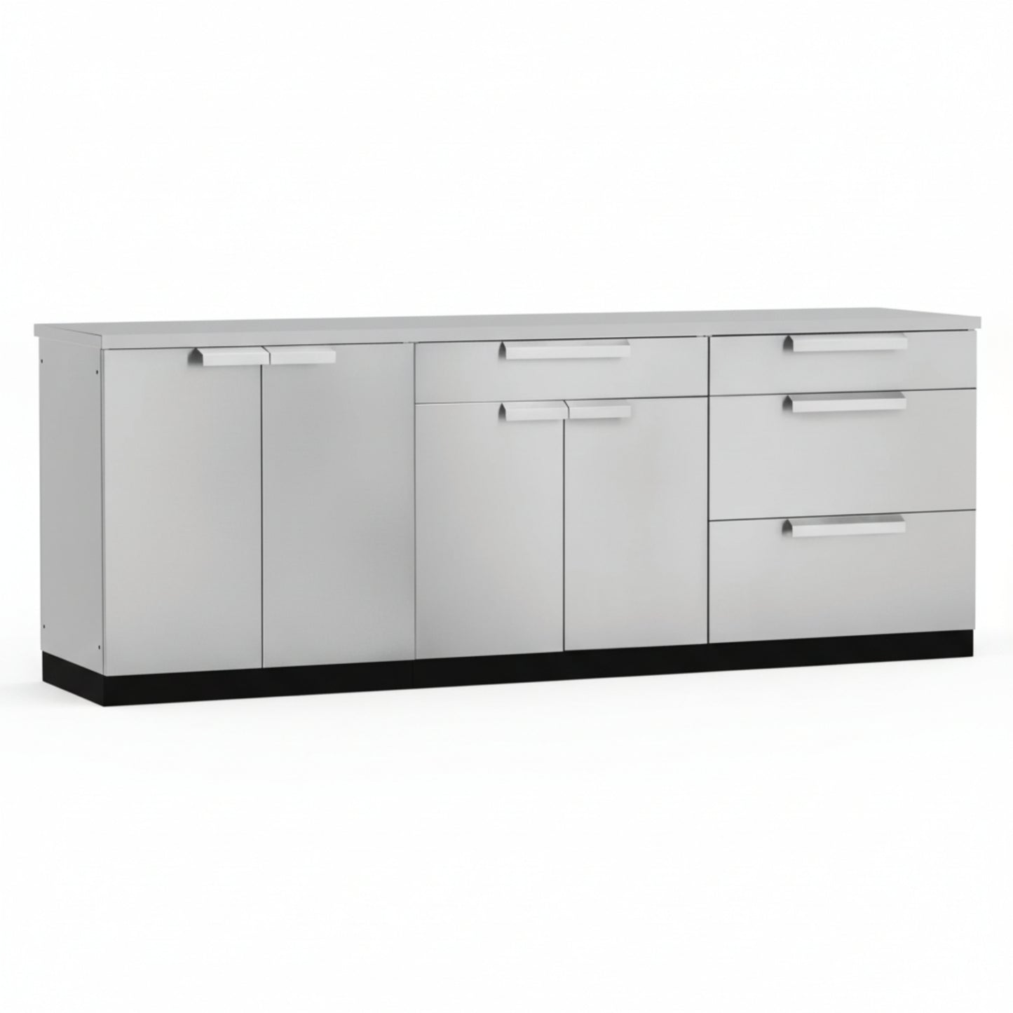 Newage Products Outdoor Kitchen 4 Piece Cabinet Set in Stainless Steel with Countertop and Covers