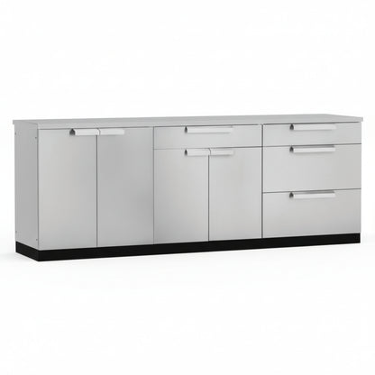 Newage Products Outdoor Kitchen 4 Piece Cabinet Set in Stainless Steel with Countertop and Covers