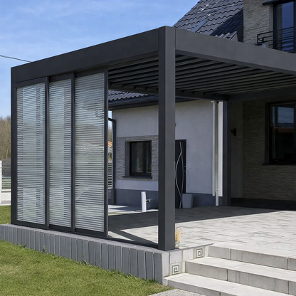 Aluminum Pergola, Rainproof, Electrically Adjustable Gazebo, Electric Louvered Awning, Outdoor Patio Sunshade.