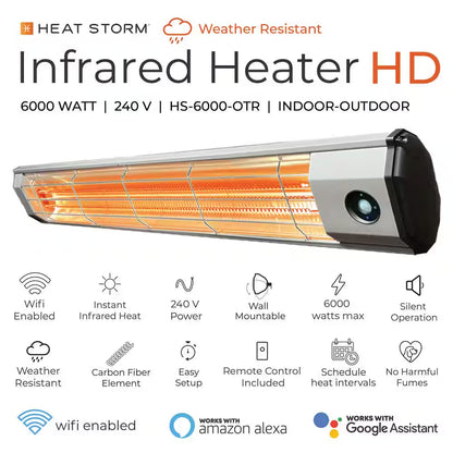 6000-Watt / 20,000-Btus - Infrared Quartz Wi-Fi Enabled Weather-Proof Silent 240-Volt Electric Heater with Motion Sensor