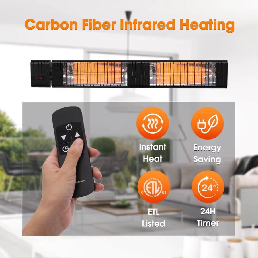 Infrared Electric Patio Heater 3000W Carbon Fiber Heating for Outdoor/Indoor Porch Deck Garage with Remote 24 Hours Timer Hard