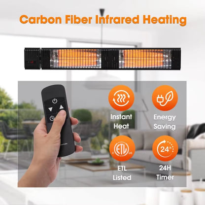 Infrared Electric Patio Heater 3000W Carbon Fiber Heating for Outdoor/Indoor Porch Deck Garage with Remote 24 Hours Timer Hard