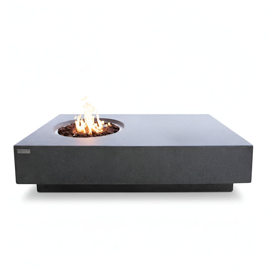 Metropolis Outdoor Fire Pit 56 In. X 32 In. Rectangular Concrete Propane Fire Table with Lava Rocks and Cover