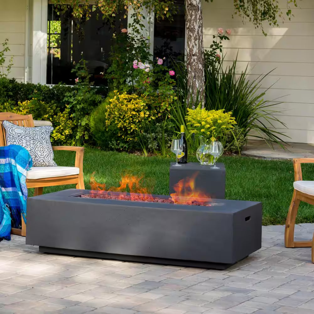 Aidan 56 In. X 15 In. Rectangular Outdoor Patio Gas Fire Pit Table with Tank Holder