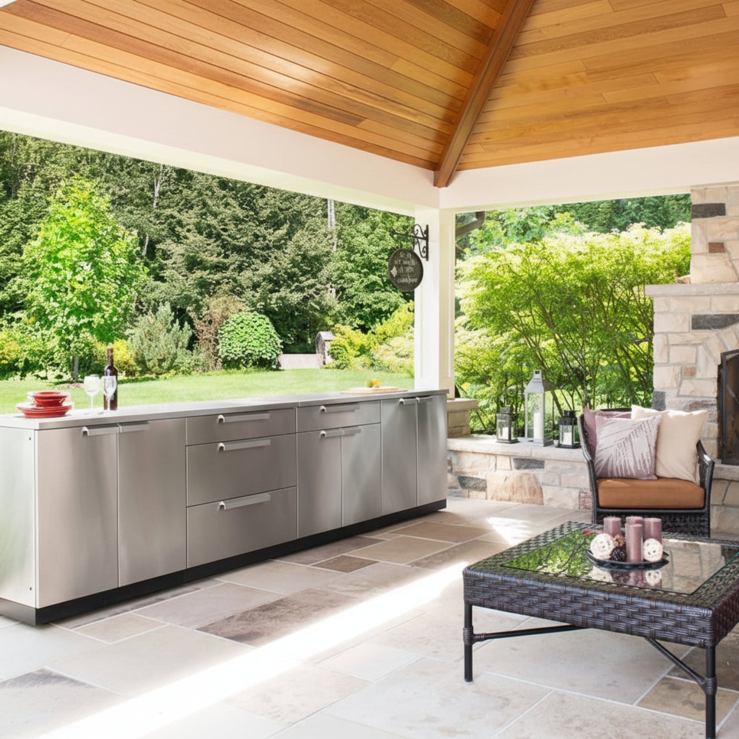 Newage Products Outdoor Kitchen 6 Piece Cabinet Set in Stainless Steel with Countertops