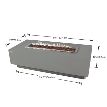 Granville Outdoor Fire Pit 60 In. X 27 In. Rectangular Concrete Propane Fire Table with Lava Rocks and Cover