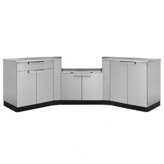 Newage Products Outdoor Kitchen 6 Piece Cabinet Set in Stainless Steel with Countertops