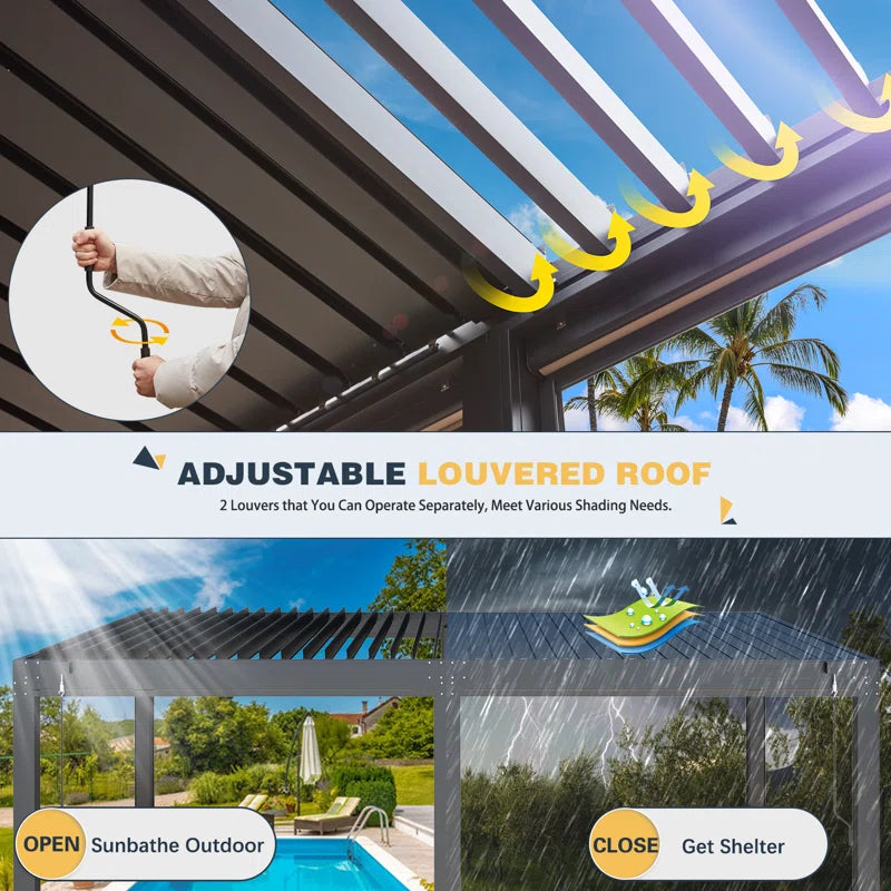 Aluminum Louvered Pergola, Outdoor Pergola with Adjustable Louvered Roof