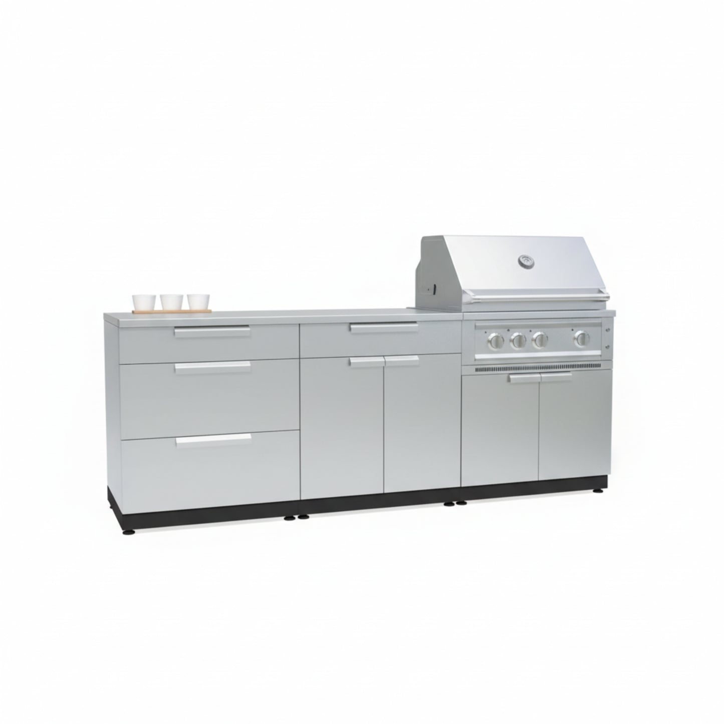 Newage Products Outdoor Kitchen Stainless Steel 3 Piece Cabinet Set with 3-Drawer, Bar and Grill Cabinet