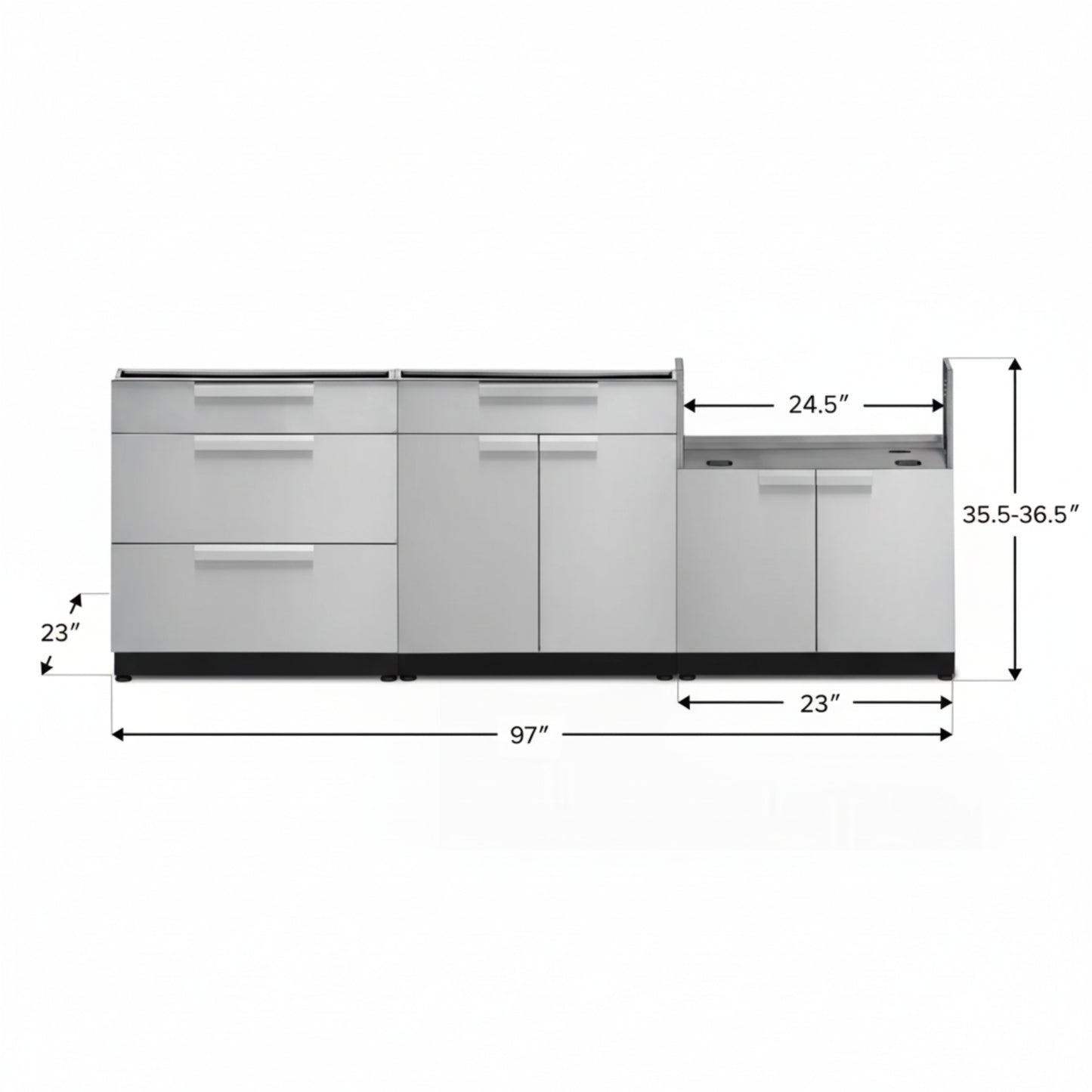 Newage Products Outdoor Kitchen Stainless Steel 3 Piece Cabinet Set with 3-Drawer, Bar and Grill Cabinet