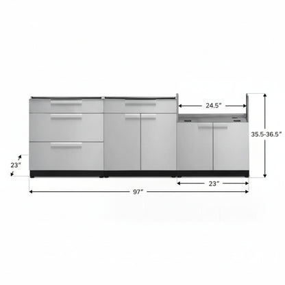 Newage Products Outdoor Kitchen Stainless Steel 3 Piece Cabinet Set with 3-Drawer, Bar and Grill Cabinet